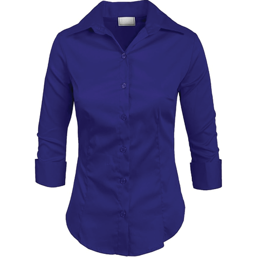 NE PEOPLE Women's 3/4 Sleeve Roll Up Stretch Collar Office Work Formal Casual Basic Blouse Top